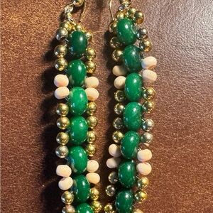 Elegant Green and Gold Beaded Earrings